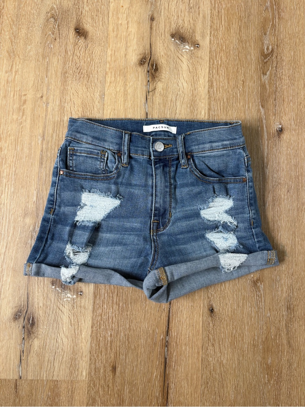 PacSun Ripped Roll-Hem Denim Shorts